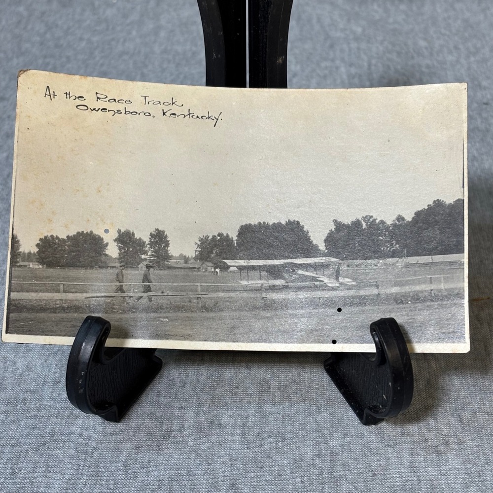Antique Photo Owensboro Kentucky Race Track Biplane Aviation History Rare 9839